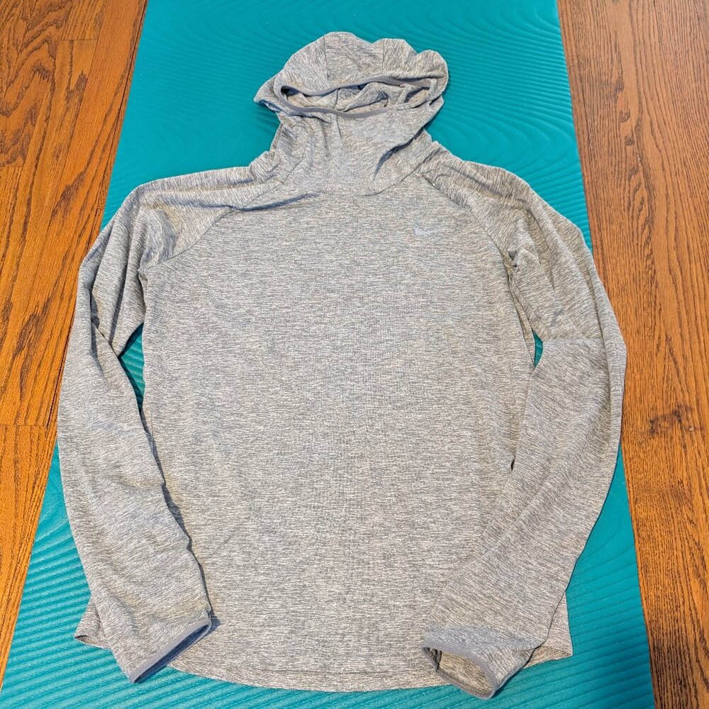 Grey Nike Hooded Athletic Long Sleeve Medium